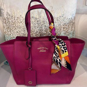 Gucci Swing Tote Grained Calfskin Leather Fuchsia